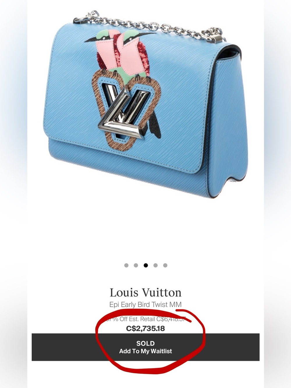 Authentic Louis Vuitton Twist MM Blue Epi Leather Limited Edition Bird Crossbody - Picture 15 of 15